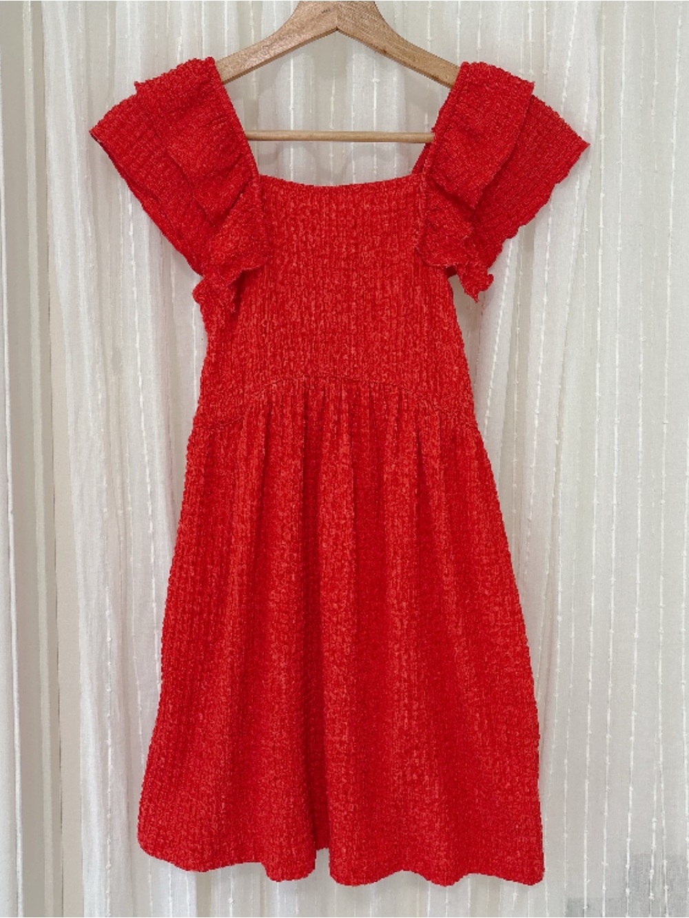 Zara Girls Red Smocked Ruffle Sleeve Dress